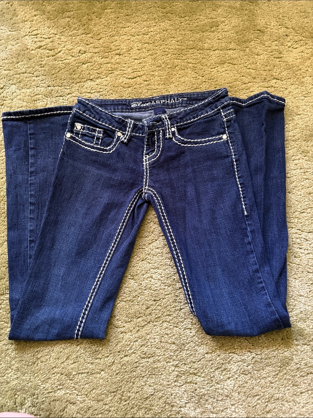 Blue Asphalt Dark Blue Skinny Jeans with White Contrast Stitching - Picture 3 of 3